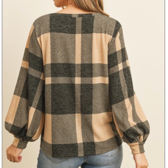 Black & Tan Plaid Puff Sleeve Top - Picture 9 of 9